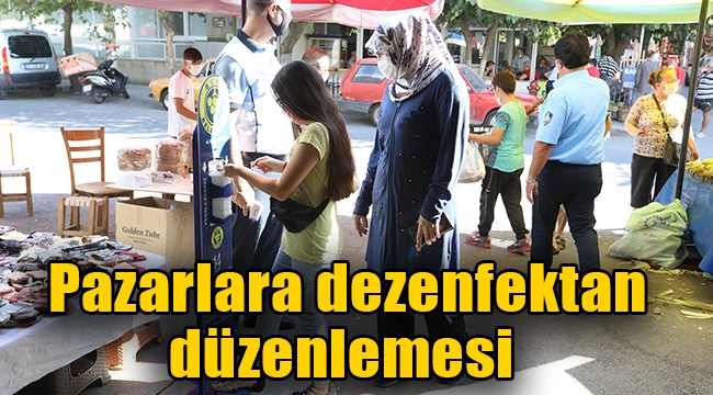 Buca pazarlarında el dezenfektanlı önlem