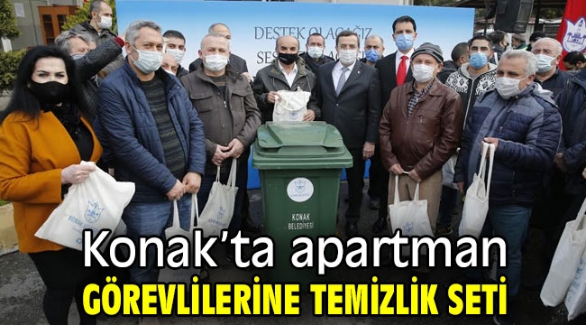 Konak'ta apartman görevlilerine temizlik seti