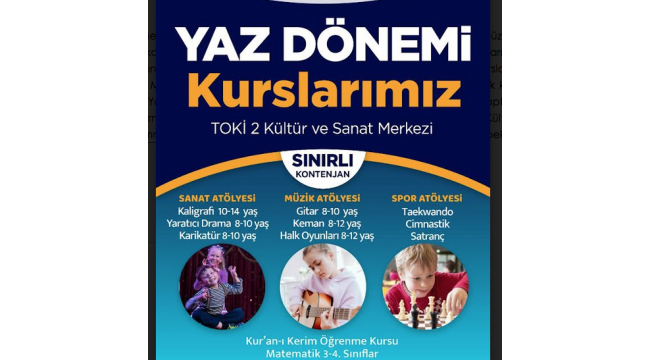 TOKİ 2 Kültür ve Sanat Merkezi'nde yaz kursları başladı