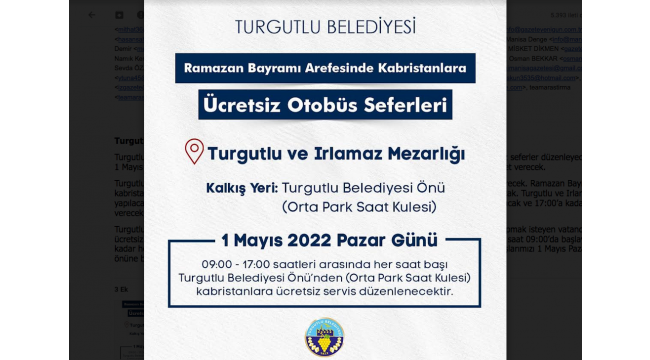 Turgutlu Belediyesinden Ramazan Bayramında Kabristanlara Ücretsiz Servis