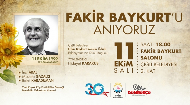 Fakir Baykurt vefatının 23. Yılında Çiğli'de Anılacak