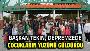 Başkan Tekin, depremzede çocukların yüzünü güldürdü