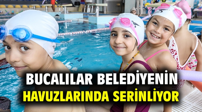 Bucalılar belediyenin havuzlarında serinliyor