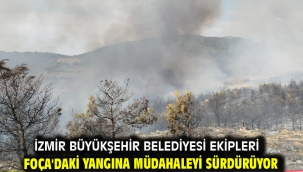 İzmir Büyükşehir Belediyesi ekipleri Foça'daki yangına müdahaleyi sürdürüyor