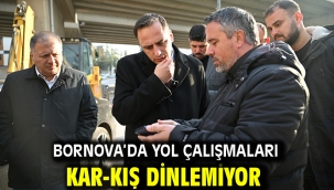 Bornova'da yol çalışmaları kar-kış dinlemiyor