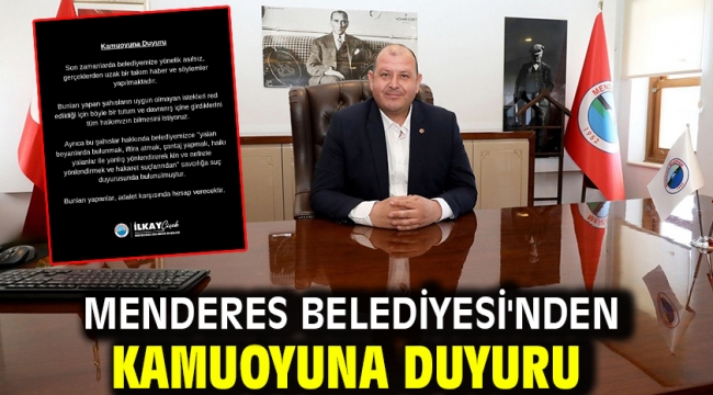 Menderes Belediyesi'nden Kamuoyuna Duyuru