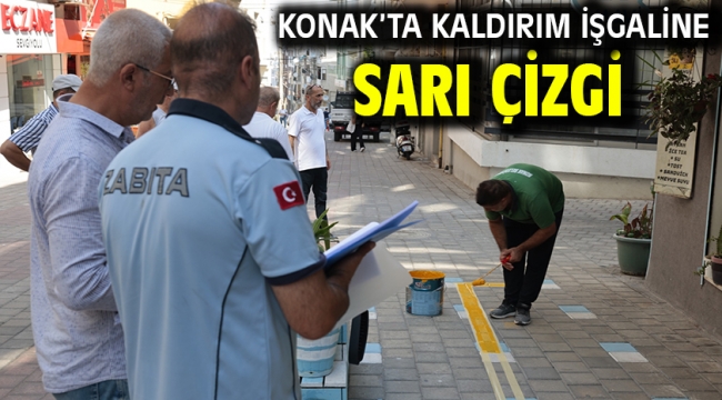 Konak'ta kaldırım işgaline sarı çizgi