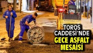Toros Caddesi'nde gece asfalt mesaisi   