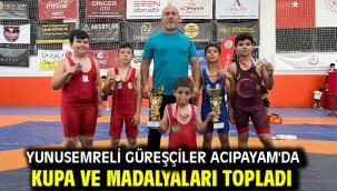 YUNUSEMRELİ GÜREŞÇİLER ACIPAYAM'DA KUPA VE MADALYALARI TOPLADI
