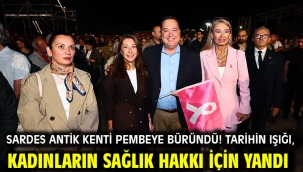 SARDES ANTİK KENTİ PEMBEYE BÜRÜNDÜ! TARİHİN IŞIĞI, KADINLARIN SAĞLIK HAKKI İÇİN YANDI